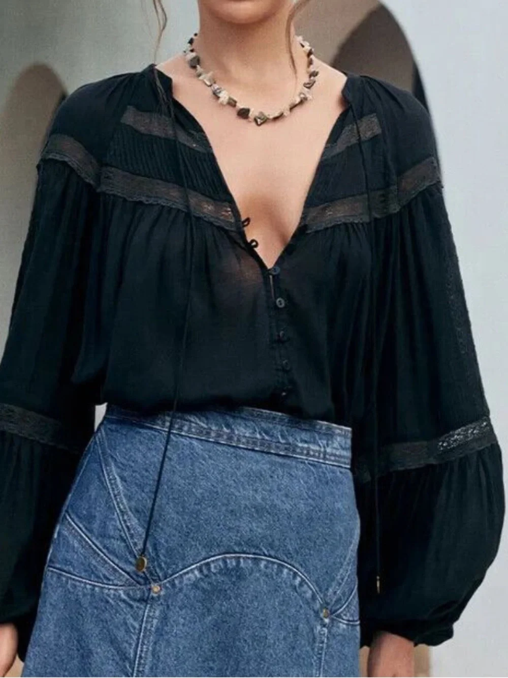 NWT Spell Teodora Blouse in Black size small - Picture 1 of 9
